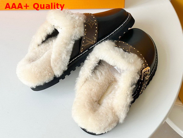 LV Cosy Flat Comfort Clog in Black Calf Leather and Shearling Replica