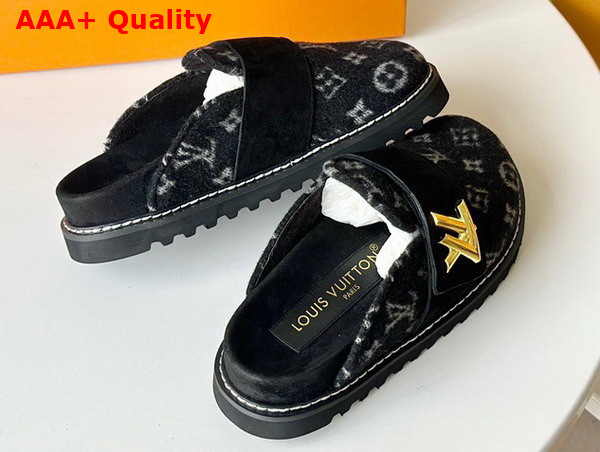 LV Cosy Flat Comfort Clog in Black Monogram Wool 1AC9MF Replica