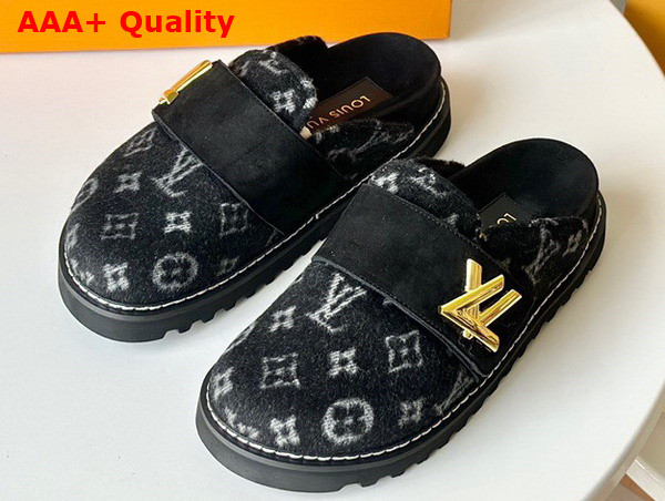 LV Cosy Flat Comfort Clog in Black Monogram Wool 1AC9MF Replica