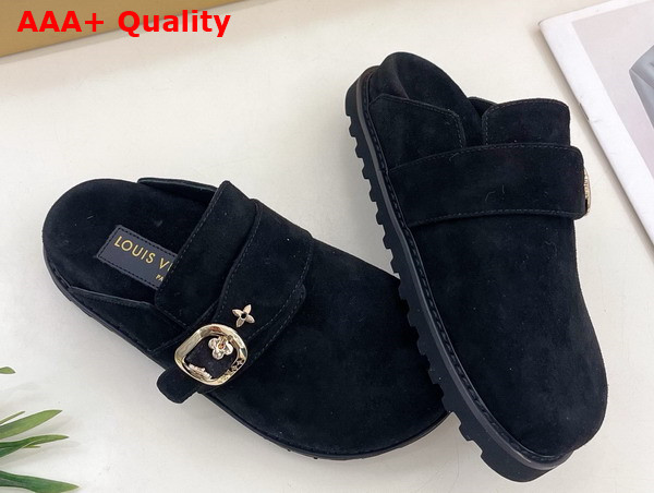 LV Cosy Flat Comfort Clog in Black Suede Calf Leather Replica