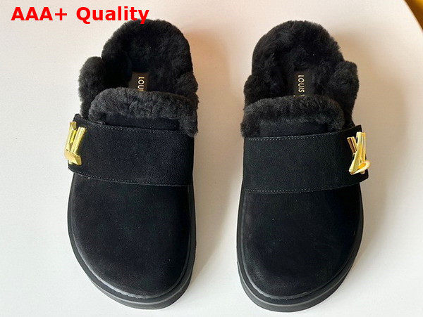 LV Cosy Flat Comfort Clog in Black Suede Calf Leather and Shearling 1AC6ZI Replica