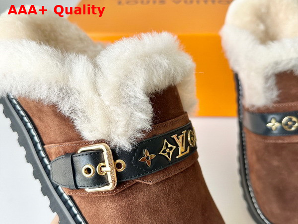LV Cosy Flat Comfort Clog in Cognac Suede Calf Leather and Shearling Replica