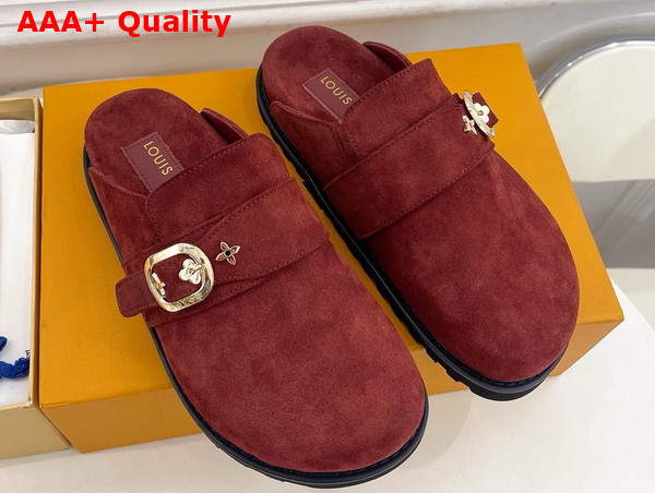 LV Cosy Flat Comfort Clog in Ruby Suede Calf Leather Replica