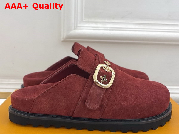 LV Cosy Flat Comfort Clog in Ruby Suede Calf Leather Replica