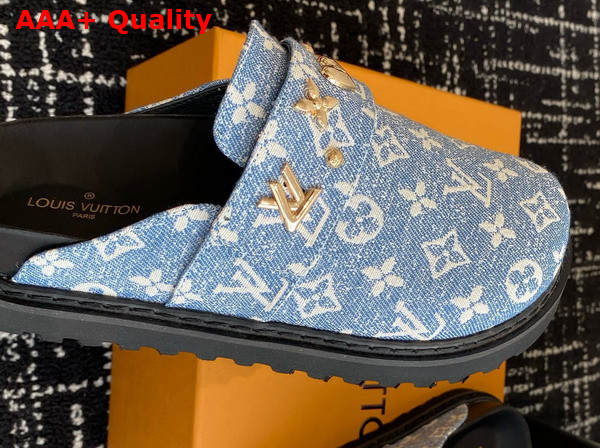 LV Cosy Flat Comfort Clog in Sky Blue Monogram Denim Replica