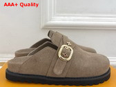 LV Cosy Flat Comfort Clog in Tan Suede Calf Leather Replica