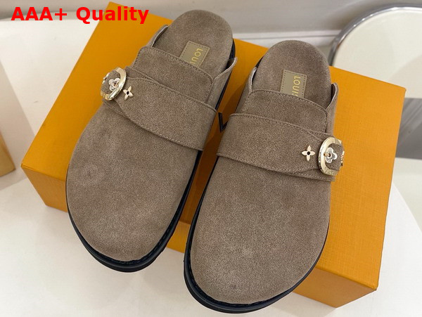 LV Cosy Flat Comfort Clog in Tan Suede Calf Leather Replica