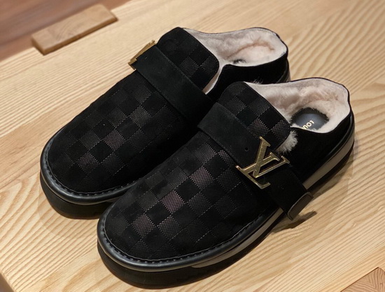 LV Cosy Mule in Black Damier Suede Calf Leather and Shearling Lining Replica