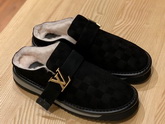 LV Cosy Mule in Black Damier Suede Calf Leather and Shearling Lining Replica