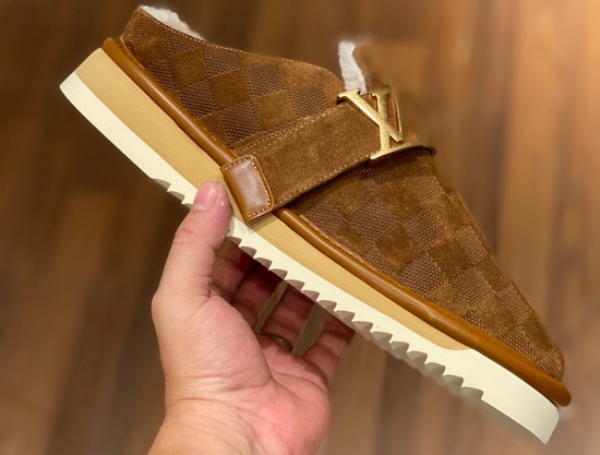 LV Cosy Mule in Brown Damier Suede Calf Leather and Shearling Lining Replica