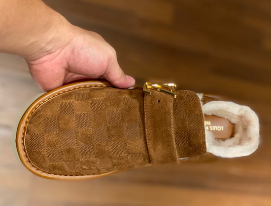 LV Cosy Mule in Brown Damier Suede Calf Leather and Shearling Lining Replica