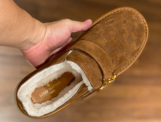 LV Cosy Mule in Brown Damier Suede Calf Leather and Shearling Lining Replica