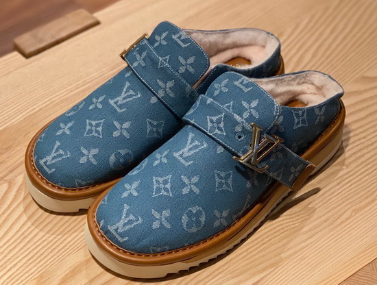 LV Cosy Mule in Navy Blue Monogram Denim and Shearling Lining 1A84IK Replica