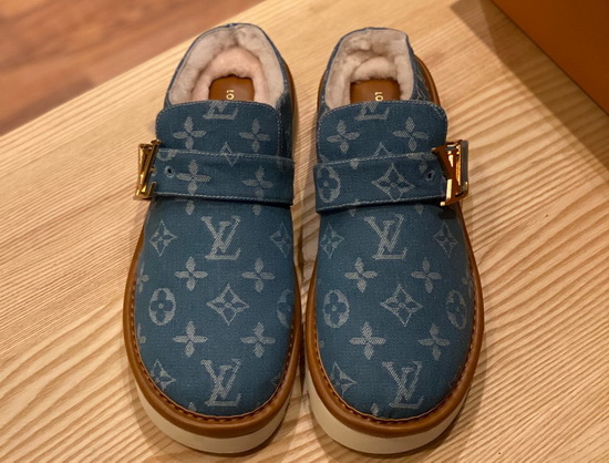 LV Cosy Mule in Navy Blue Monogram Denim and Shearling Lining 1A84IK Replica