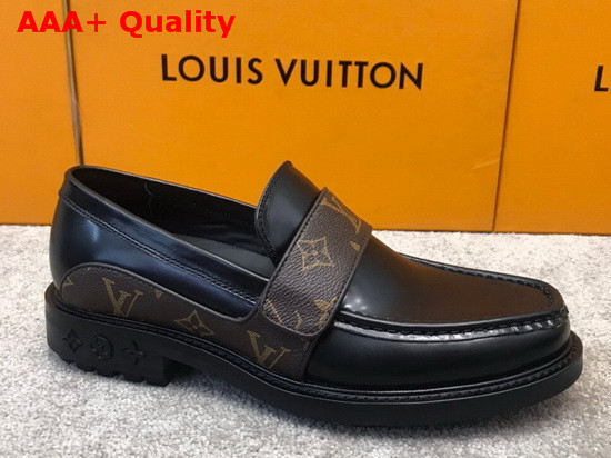 LV Derby Harness Loafer in Black Glazed Calf Leather and Monogram Canvas Replica