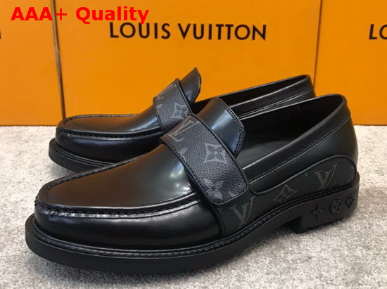 LV Derby Harness Loafer in Black Glazed Calf Leather and Monogram Eclipse Canvas 1A8JEQ Replica