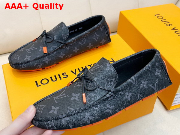 LV Driver Mocassin in Monogram Eclipse Grained Calf Leather 1AAF38 Replica