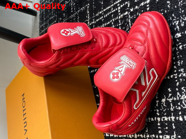 LV Footprint Soccer Sneaker in Red Plain Calf Leather 1AHDOR Replica