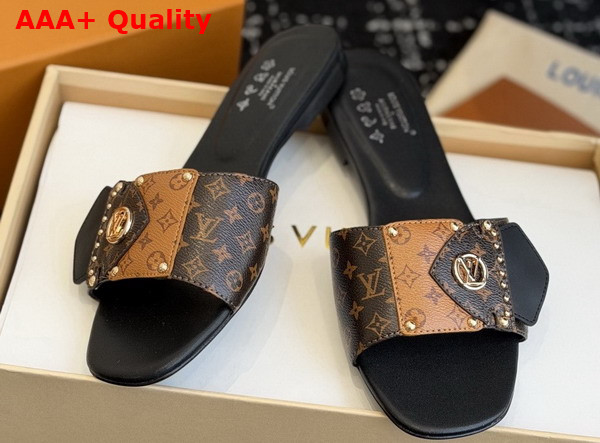 LV Frame Flat Mule Cacao Patent Monogram and Monogram Reverse Canvas 1ACXGA Replica