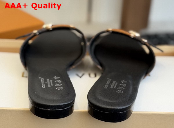 LV Frame Flat Mule Cacao Patent Monogram and Monogram Reverse Canvas 1ACXGA Replica