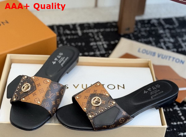 LV Frame Flat Mule Cacao Patent Monogram and Monogram Reverse Canvas 1ACXGA Replica