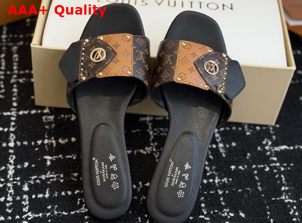 LV Frame Flat Mule Cacao Patent Monogram and Monogram Reverse Canvas 1ACXGA Replica