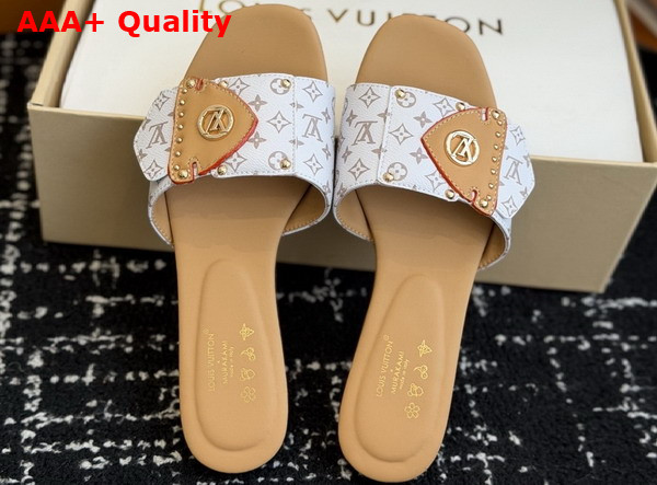LV Frame Flat Mule Dune Beige Patent Monogram Canvas 1AHMSB Replica