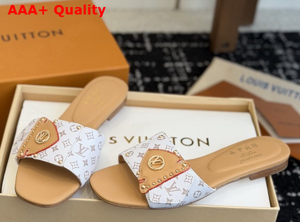 LV Frame Flat Mule Dune Beige Patent Monogram Canvas 1AHMSB Replica