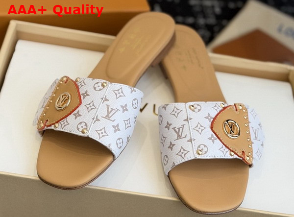 LV Frame Flat Mule Dune Beige Patent Monogram Canvas 1AHMSB Replica
