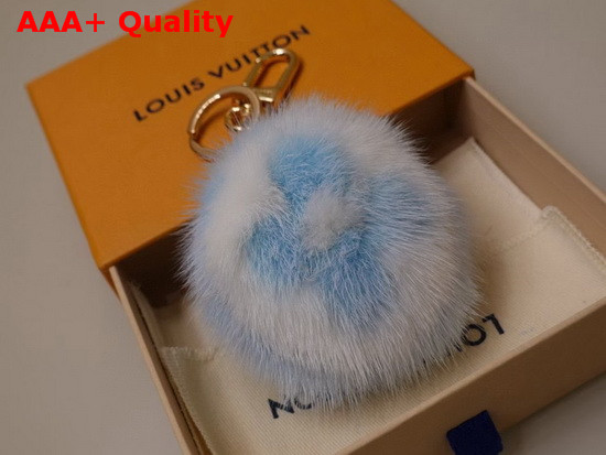 LV Fur Bag Charm and Key Holder in Light Blue Mink Fur M69563 Replica