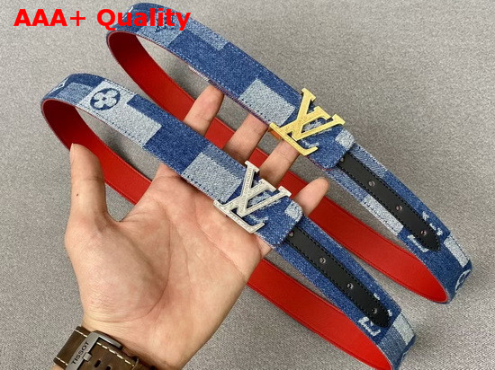 LV Iconic 30mm Belt Denim Blue Denim Patchwork M0243W Replica