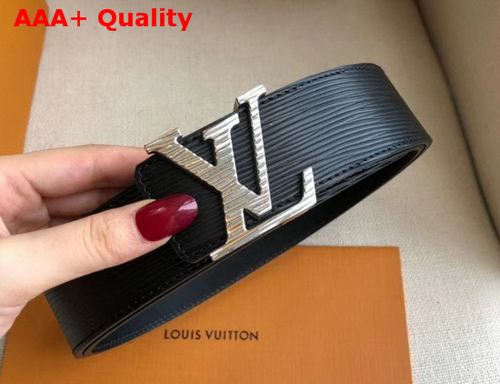 LV Initiales 40mm Belt Black Epi Calf Leather Silver Buckle with a Tonal Epi Motif Replica