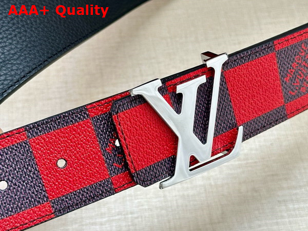 LV Initiales 40mm Reversible Belt in Red Damier Pop Coated Canvas Replica