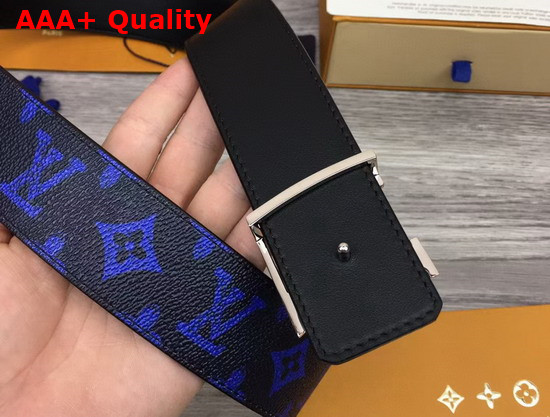 LV Initiales Everyday LV 40mm Reversible Belt Blue Monogram Black Calf Leather MP302U Replica