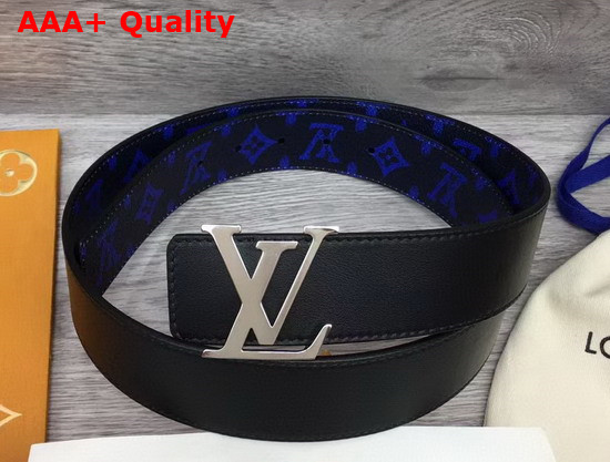 LV Initiales Everyday LV 40mm Reversible Belt Blue Monogram Black Calf Leather MP302U Replica