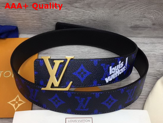 LV Initiales Everyday LV 40mm Reversible Belt Blue Monogram Black Calf Leather MP302U Replica