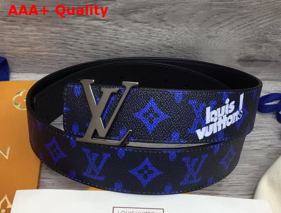 LV Initiales Everyday LV 40mm Reversible Belt Blue Monogram Black Calf Leather MP302U Replica