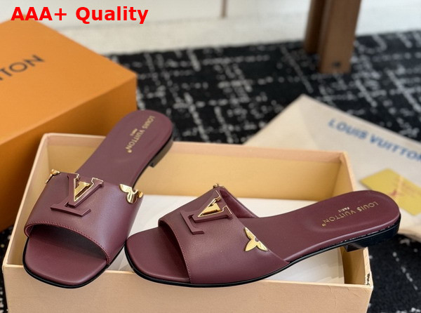 LV Mare Flat Mule in Bordeaux Red Plain Calf Leather Replica
