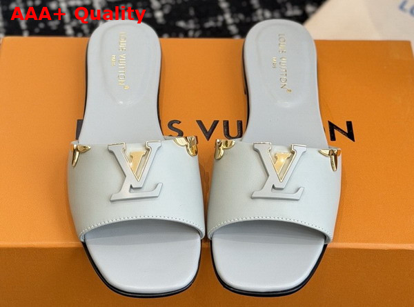 LV Mare Flat Mule in Pale Blue Plain Calf Leather Replica