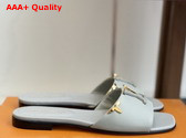 LV Mare Flat Mule in Pale Blue Plain Calf Leather Replica