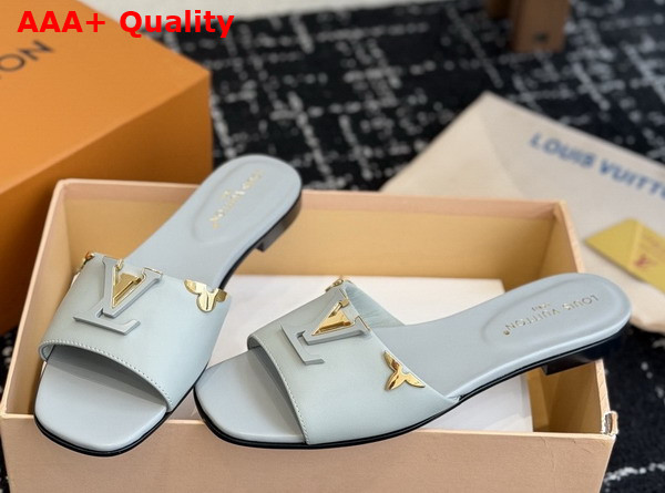 LV Mare Flat Mule in Pale Blue Plain Calf Leather Replica