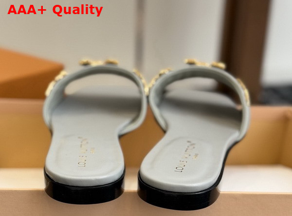 LV Mare Flat Mule in Pale Blue Plain Calf Leather Replica