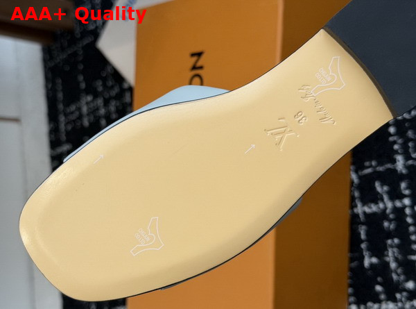LV Mare Flat Mule in Pale Blue Plain Calf Leather Replica