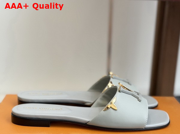 LV Mare Flat Mule in Pale Blue Plain Calf Leather Replica