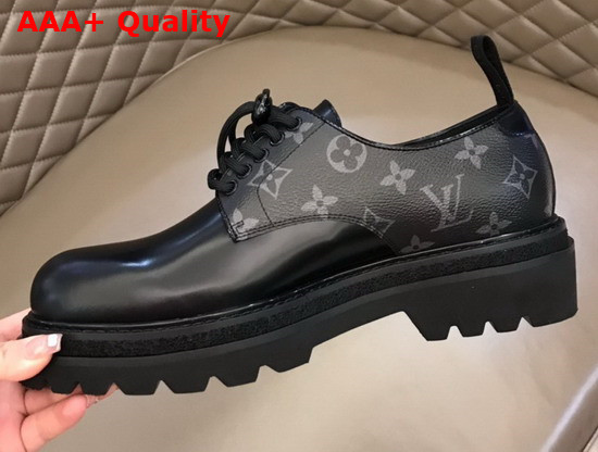 LV Men Derby Black Glazed Calf Leather and Monogram Eclipse Canvas Replica