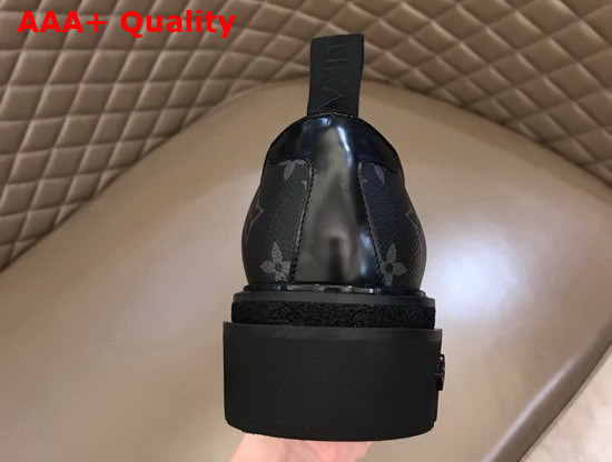 LV Men Derby Black Glazed Calf Leather and Monogram Eclipse Canvas Replica