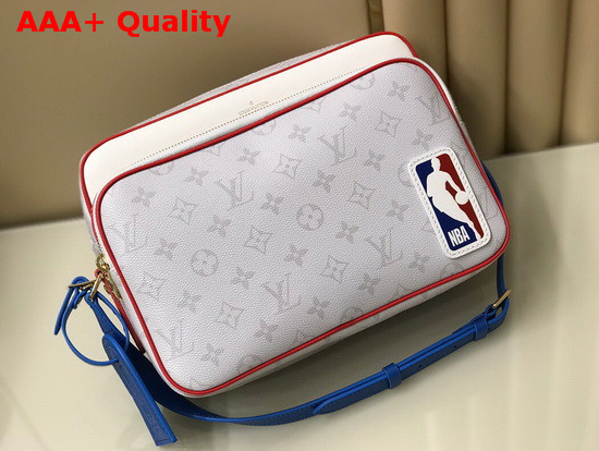 LV NBA Nil Messenger Bag in White Monogram Canvas and Red Cowhide Leather Trim Replica