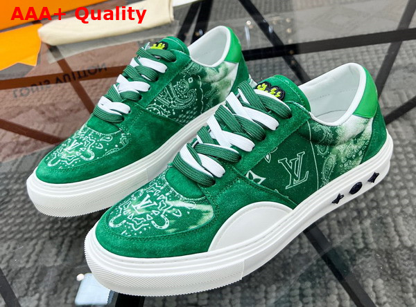 LV Ollie Sneaker in Green Canvas Tie Die Laces Replica