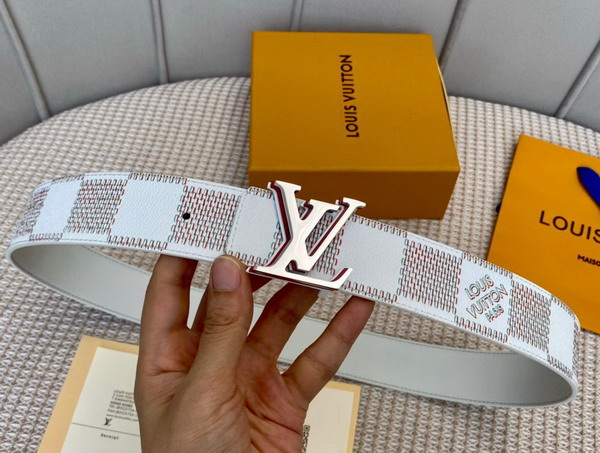 LV Optic 40mm Reversible Belt White Red Damier Spray Calf Leather On Front M0556V Replica