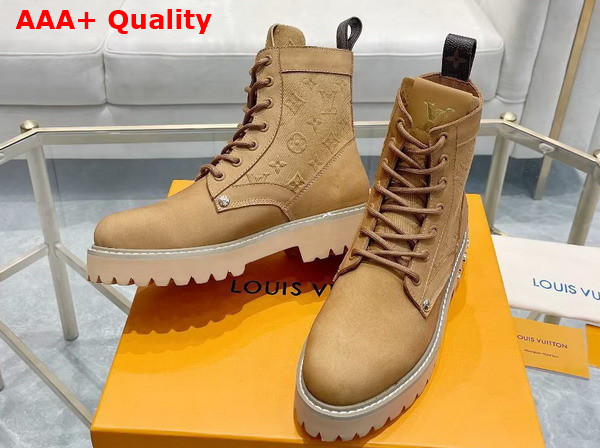 LV Ranger Ankle Boot in Beige Nubuck Calf Leather and Monogram Denim 1AARXH Replica